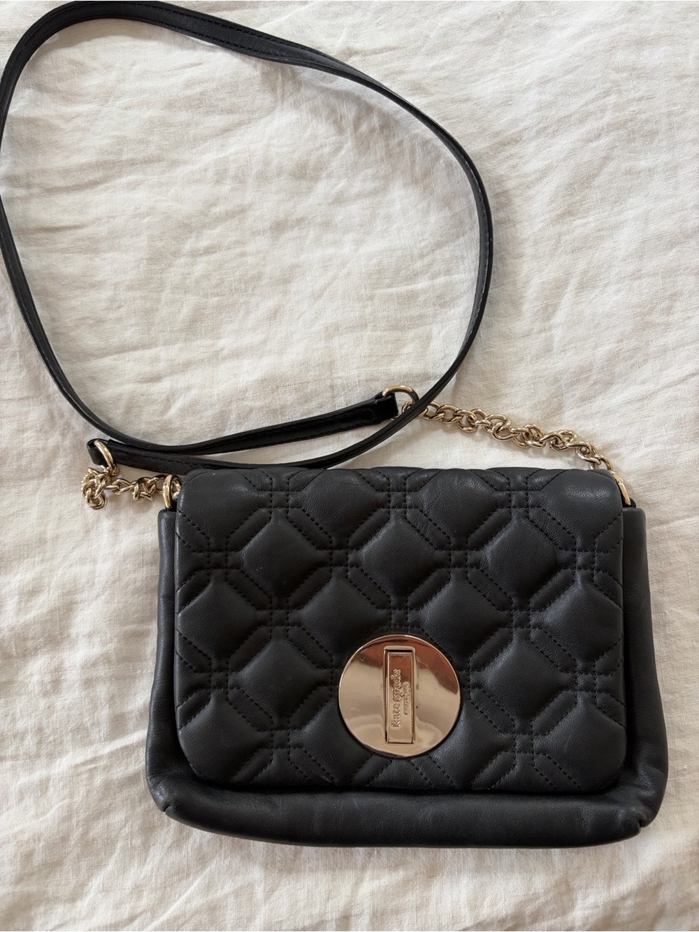 Quilted Black Crossbody Kate Spade Bag with Gold-Tone Accent